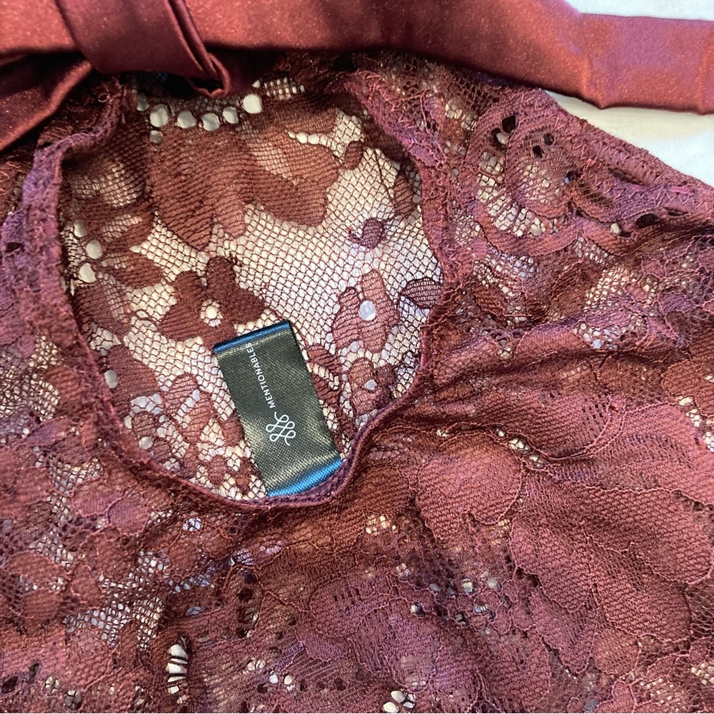 Mentionables Unlined Eyelash Lace Halter Cutout Teddy in Burgundy M - Picture 4 of 5